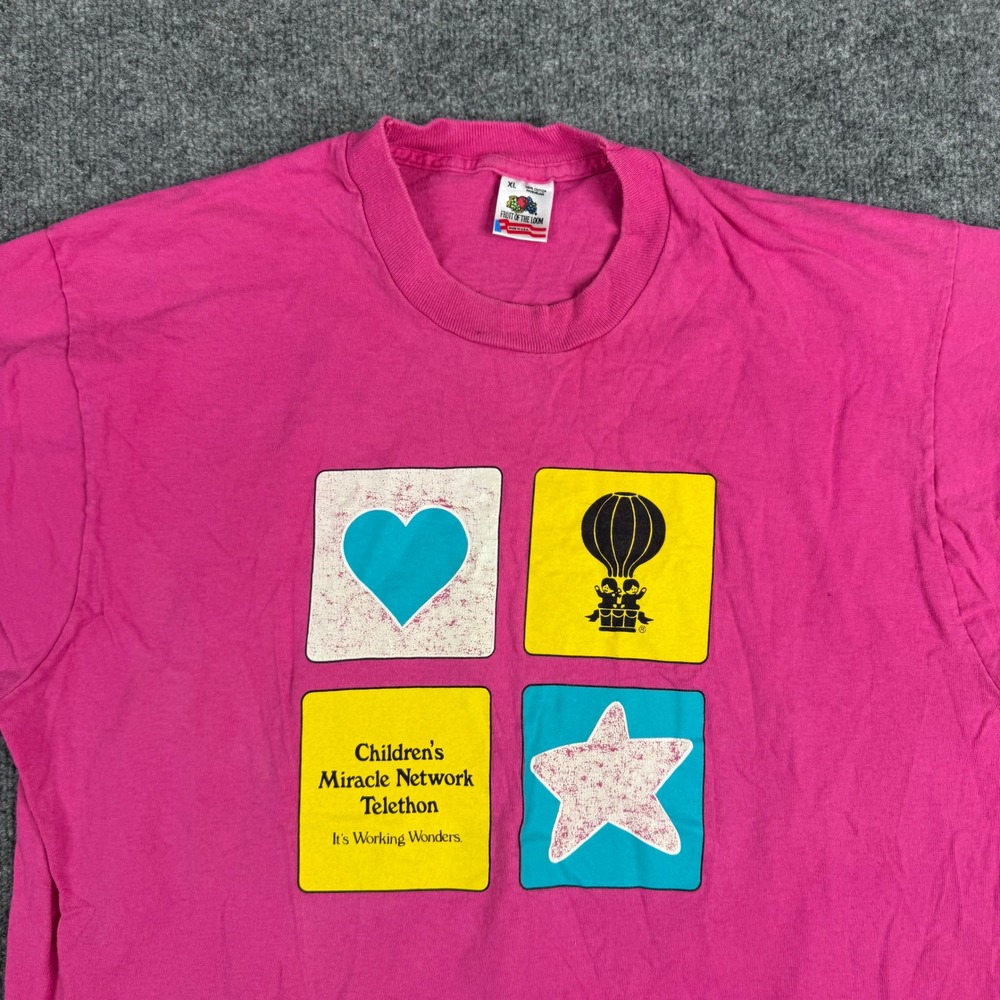 Fruit of the Loom T-Shirt Mens Size XL Pink CMN Telethon Graphic Vintage USA